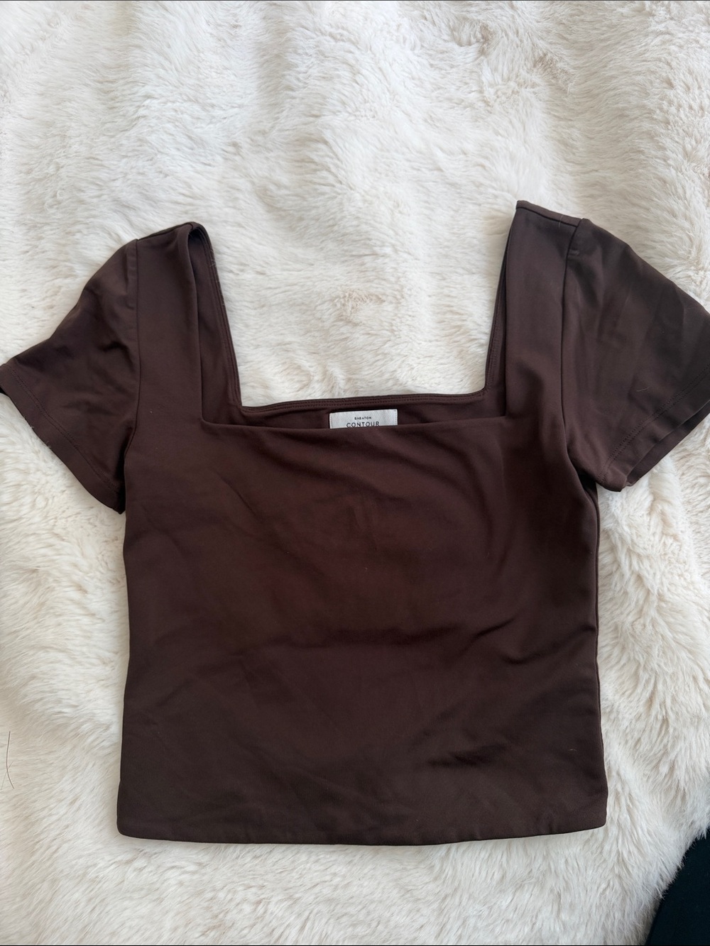 Aritzia Square Neck Short Sleeve Crop Top in Dark Brown